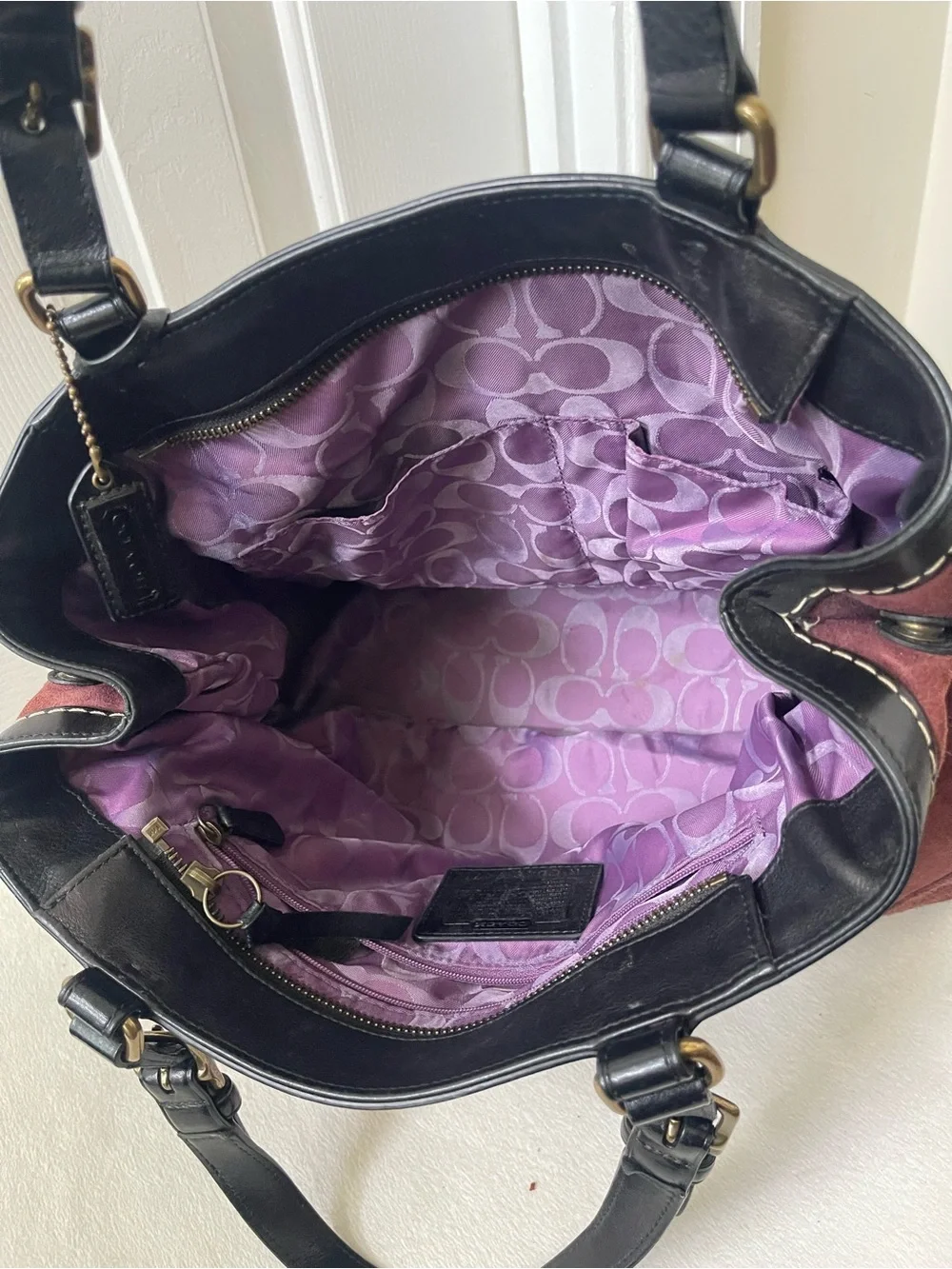 Coach Hamptons suede Bag with Black Leather Trim